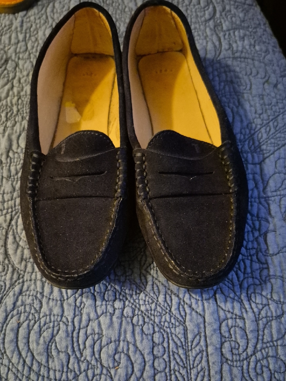 Tod's Blue Leather Logo Sole with Gold Trim